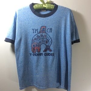VINTAGE 80s YMCA Y-Indian Guides Blue Baseball Tee